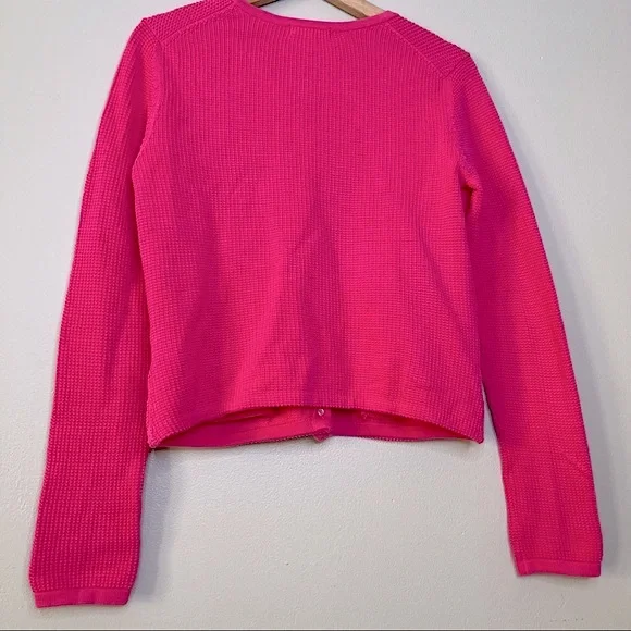 Y2K Lily Pulitzer Long Sleeve Pink Cardigan Waffle Knit Sweater Size Small - Picture 3 of 9